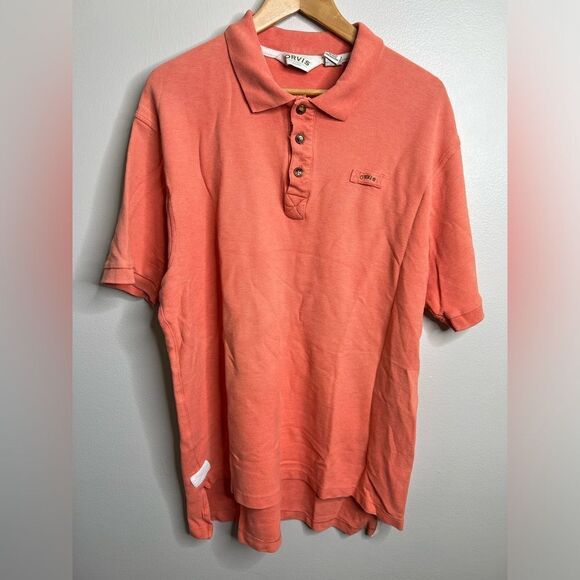 Orvis Men's XL Polo Shirt Coral Peach 100% Cotton Button-Up Placket - Picture 1 of 11